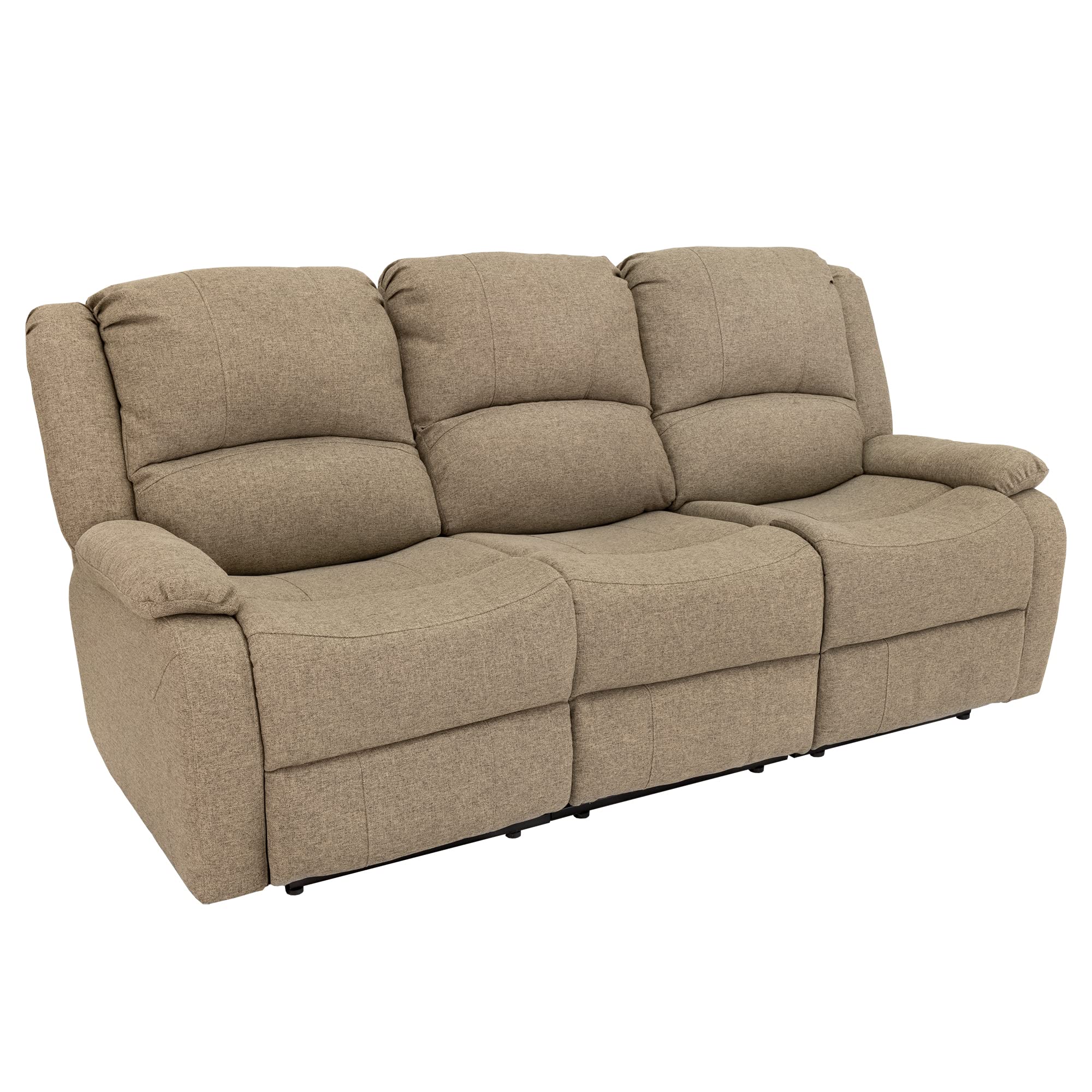 RecPro Charles 67" Double Recliner RV Sofa with Console and Cupholders | Zero Wall Loveseat for Camper | Wall Hugger Couch | Fifth Wheel Theater Seating | Replacement RV Furniture | Oatmeal Cloth