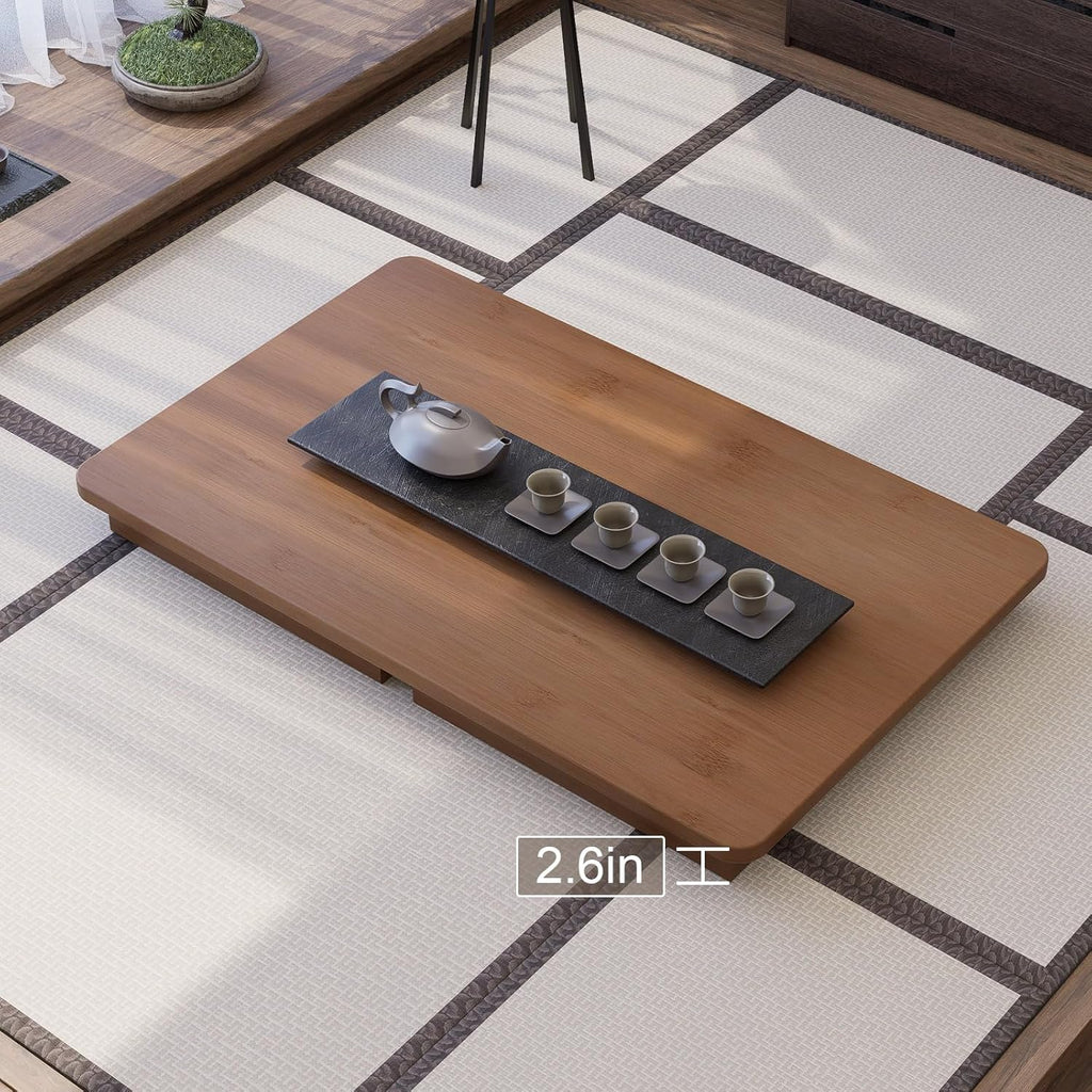 Folding Coffee Table for Living Room - No Assembly Rectangular Foldable Low Table, Japanese Natural Bamboo Wood Coffee Table for Small Space Bedroom, Study, Camping, 31.5" Desktop (Dark Brown)