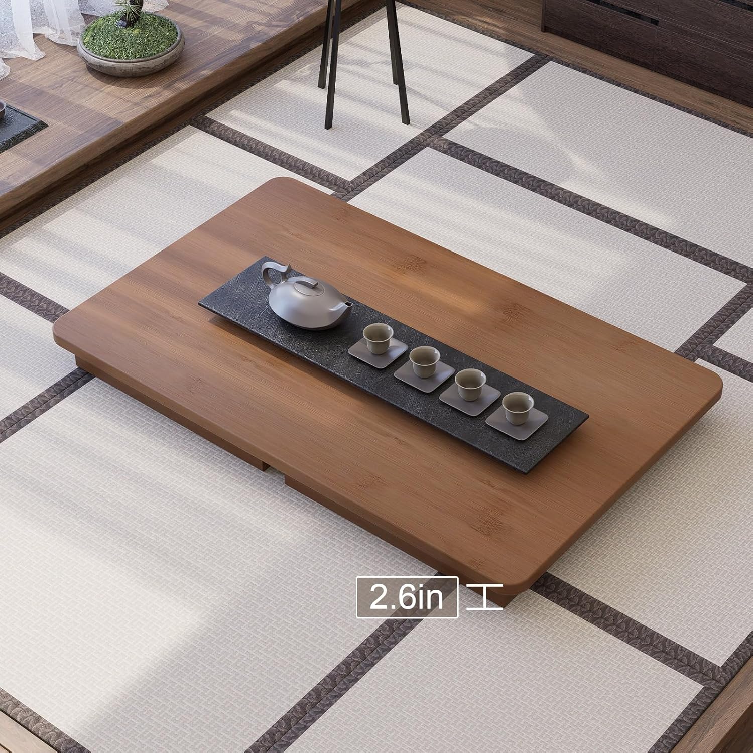 Folding Coffee Table for Living Room - No Assembly Rectangular Foldable Low Table, Japanese Natural Bamboo Wood Coffee Table for Small Space Bedroom, Study, Camping, 31.5" Desktop (Dark Brown)