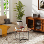 Round Coffee Table, Small Coffee Tables for Living Room, Wood Coffee Table with Metal Frame, Floor Table Desk for Sitting on The Floor, Home, Office, Farmhouse, Rustic Brown (23.6"D x 17.7"H)