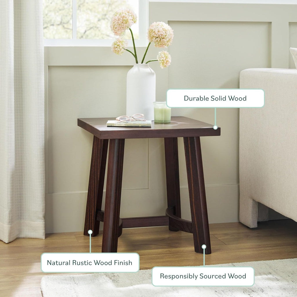 Walker Edison Colt Modern Farmhouse Solid Wood Square Side Table, 18 Inch, Espresso