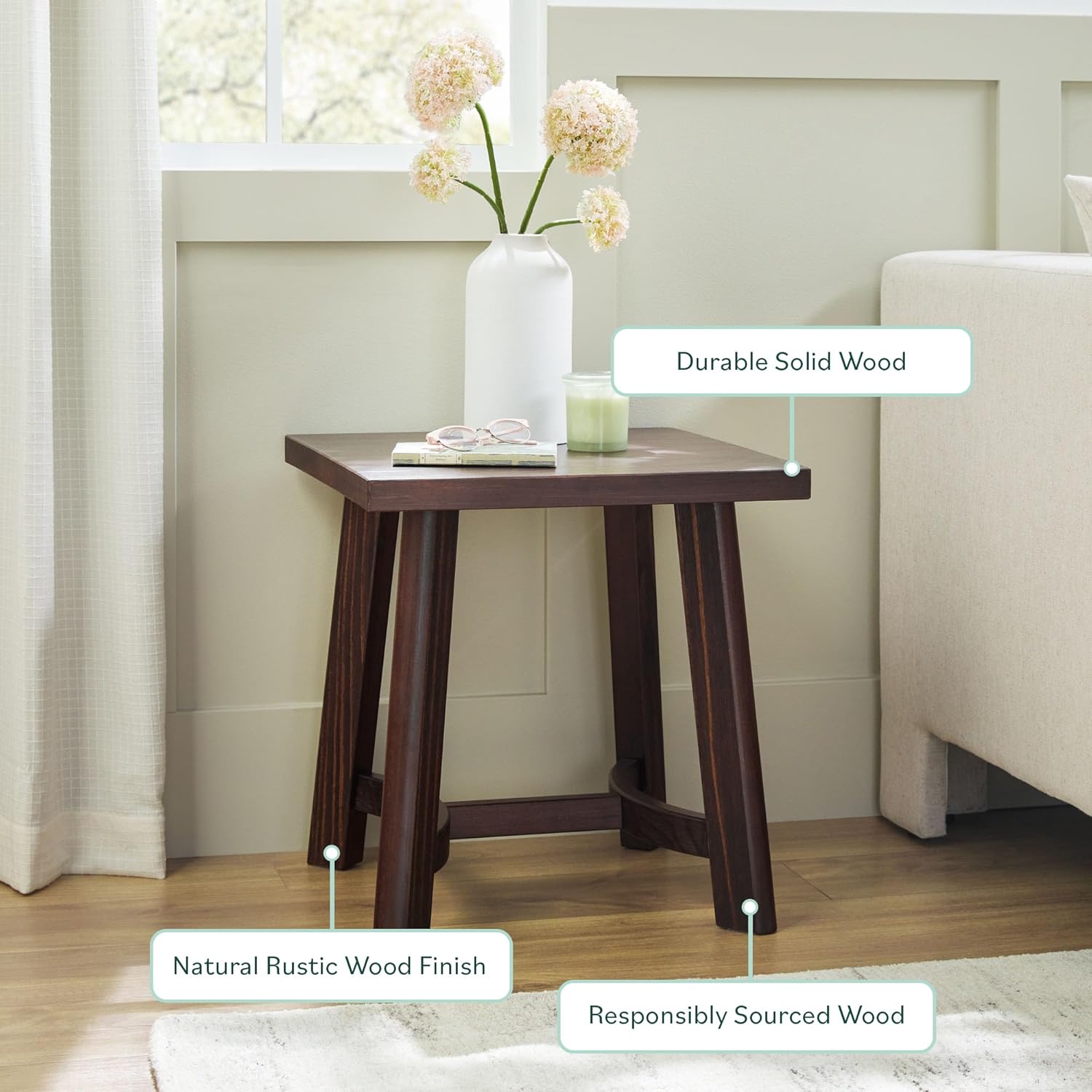 Walker Edison Colt Modern Farmhouse Solid Wood Square Side Table, 18 Inch, Espresso