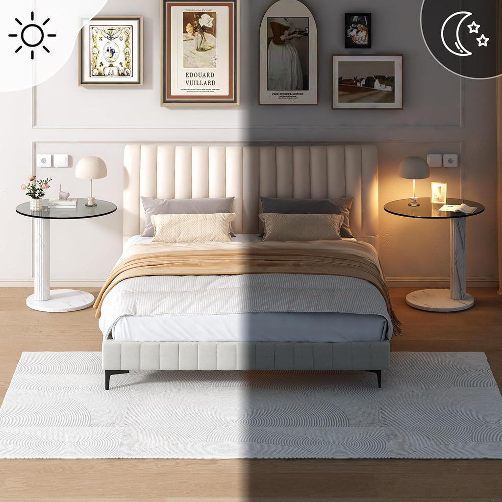 Hooseng Glass Round Coffee Table End Table, 22-Inch Modern Tempered Transparent Glass Top,Perfect for Living Room,Cafe,Home,and Office(White)