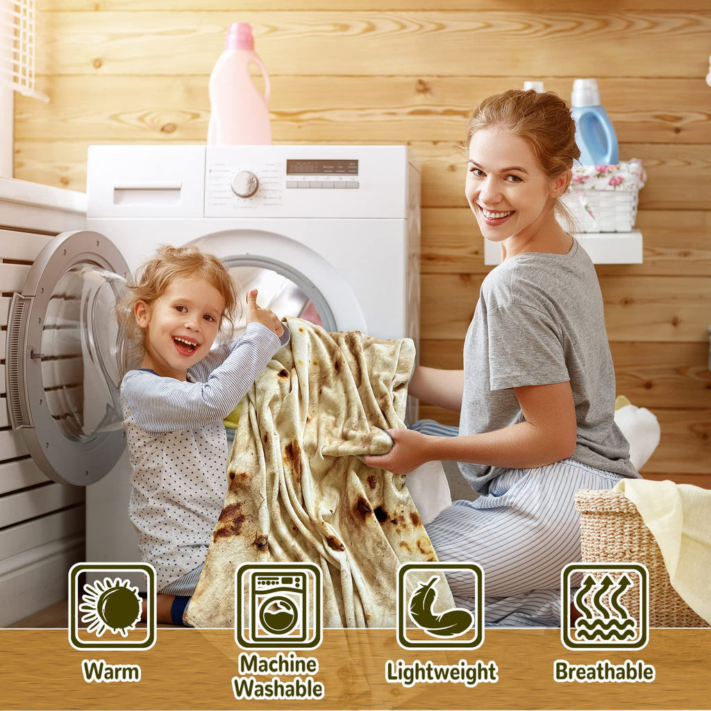 Bcareself Tortilla Blanket Adult Size Giant Double Sided for Kids Funny Realistic Food Personalized Throw Blanket Novelty Gift for Everyone 300 GSM Soft Flannel 60 inches Yellow