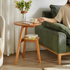 Side Table, 2-Tier Round End Tables Living Room, Mid Century Modern Side Table, Round Nightstand, Oak Accent Table, Small Round Coffee Table, 16.54" Dia.x 23.62" H(Natural)