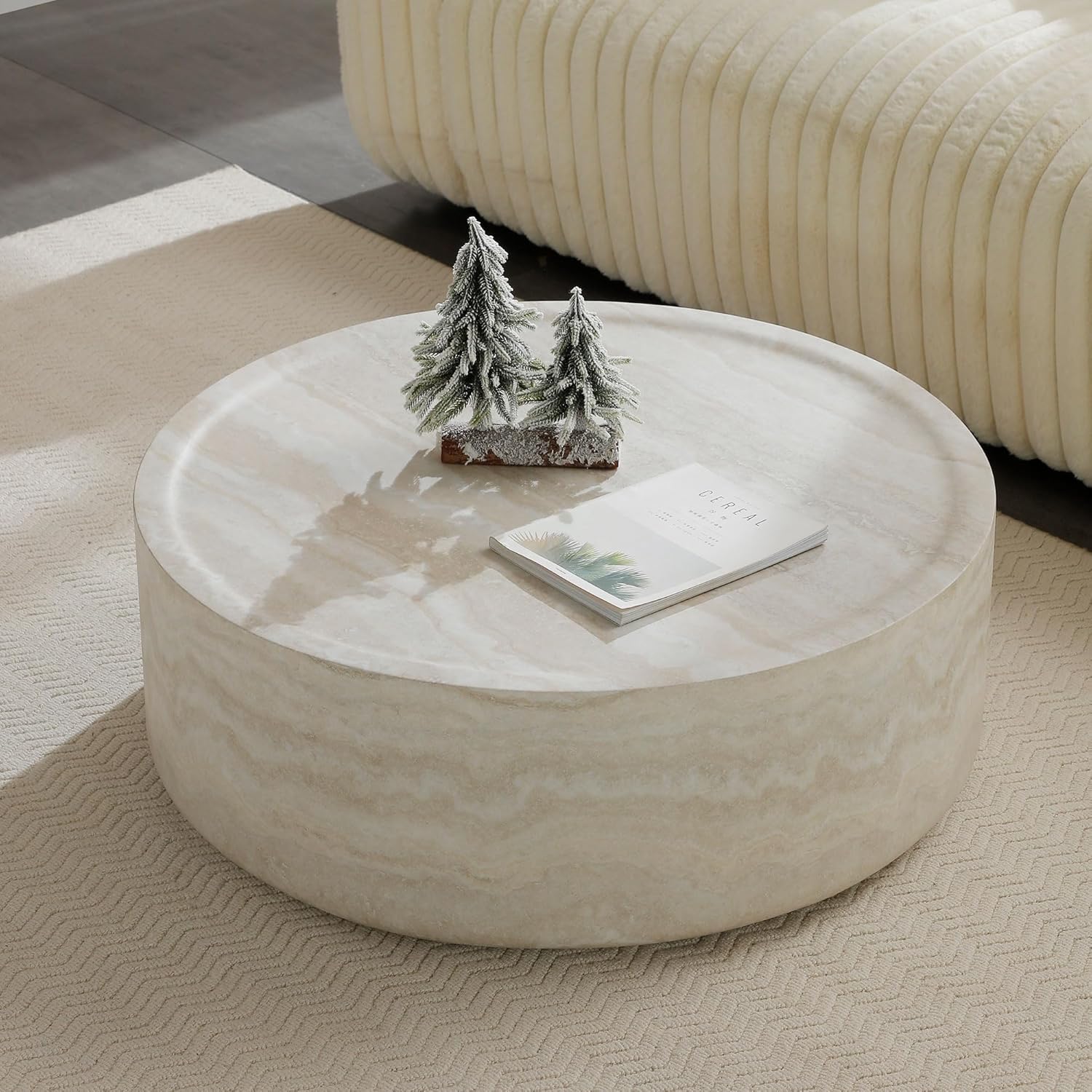 JUSTONE Set of 2 Round Coffee Tables for Living Room, Faux Mars Pattern Modern Minimalist Side Tables Accent End Table End Table for Apartment,Office,Marble