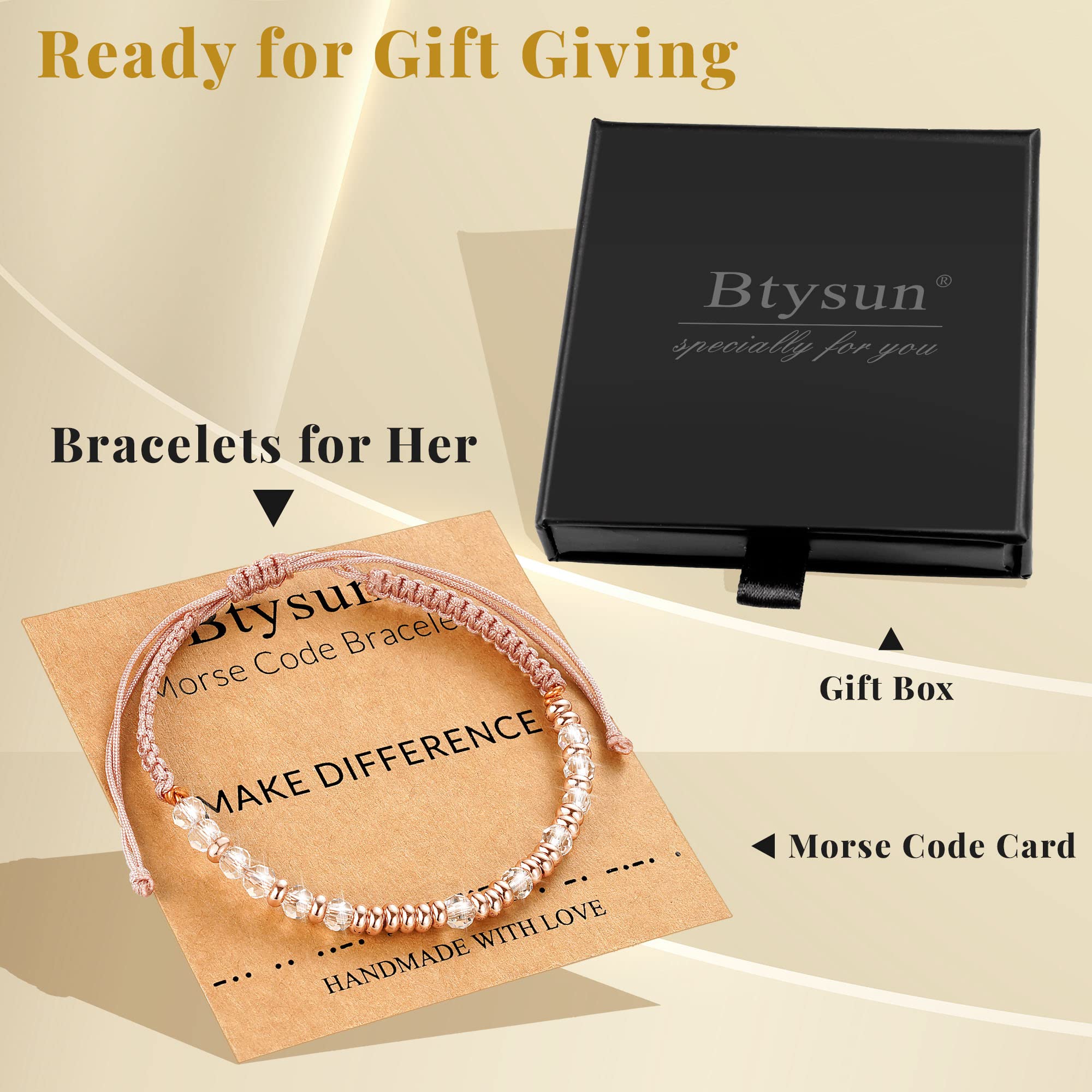 Motivational Gifts for Women Stocking Stuffers for Teen Inspirational Morse Code Bracelets for Her Daughter Sisters Gifts from Sister Adjustable Handmade Braided Link Pink Birthday Christmas Jewelry