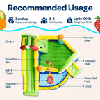 VIVOHOME 7 in 1 Bounce House for Kids, Fruit Theme Inflatable Bouncy Castle with Slide, 12x12 FT Inflated Bouncer for Outdoor with Blower, Basketball, Climb, Jump Area, Ball, Water Pool, Hoop