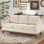 4-Piece Living Room Sofa Set with Coffee Table, Vintage Rivet Couch Sets with Solid Wood Legs, Chenille Sofas Furniture of Ottoman with Storage Space, Armchair, Loveseat and 3-Seat Sofa