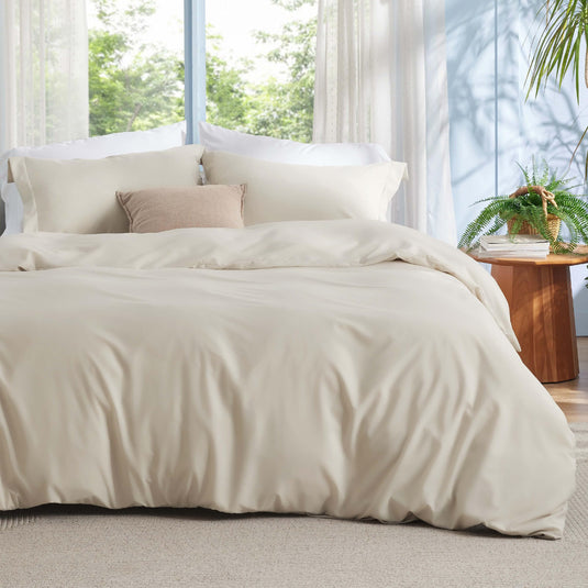 Bedsure Grey Duvet Cover Queen Size - Polyester & Rayon Derived from Bamboo Cooling Queen Duvet Cover Set, 3 Pieces, 1 Zipper Closure Duvet Cover (90"x90") & 2 Pillow Shams, Comforter Sold Separately