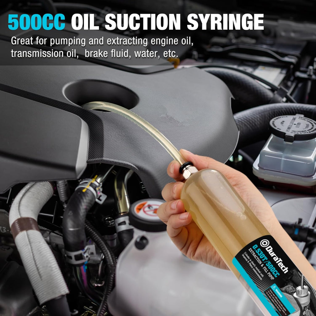 DURATECH 500CC Fluid Extractor, Oil Extractor with Long Hose and Extension Tubes, Brake Fluid Extractor, Fluid Pump Automotive, Suction Pump for Lawn Mowers Cars Ships Golf Carts