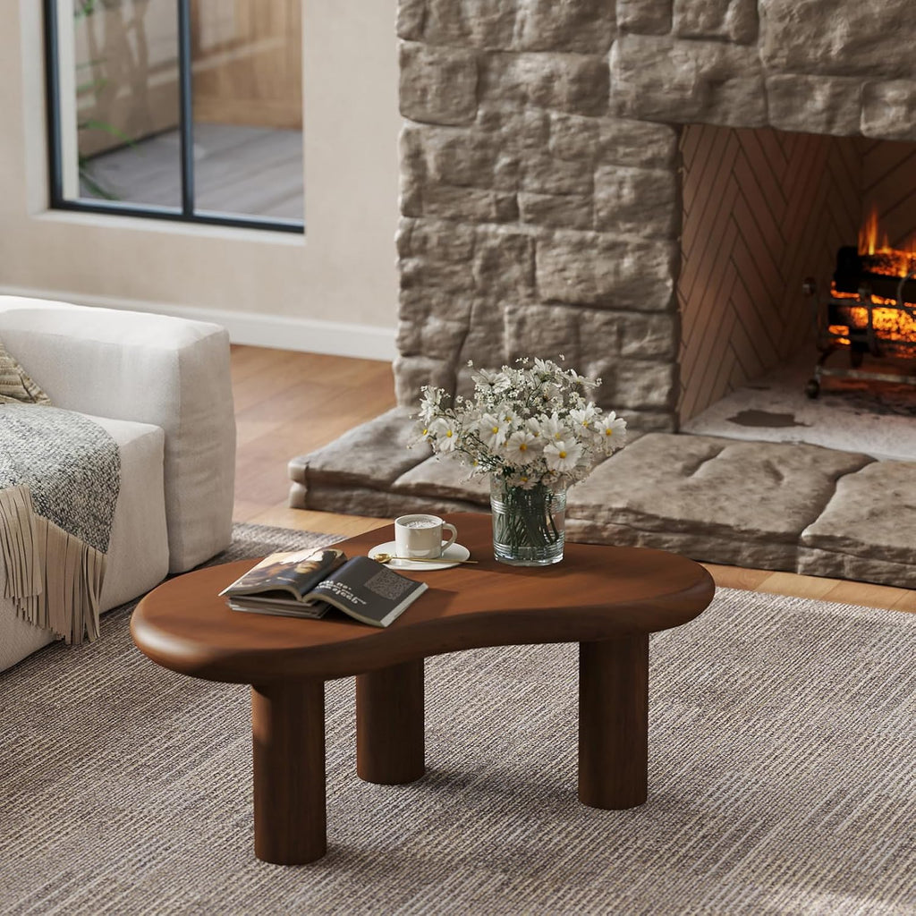 HollyHOME Cloud Coffee Table, Unique Design Accent Table for Living Room and Bedroom, Stylish and Functional Furniture Piece-Durable and Easy to Clean, Free Shape with 3 Legs, 33.9in, Dark Walnut