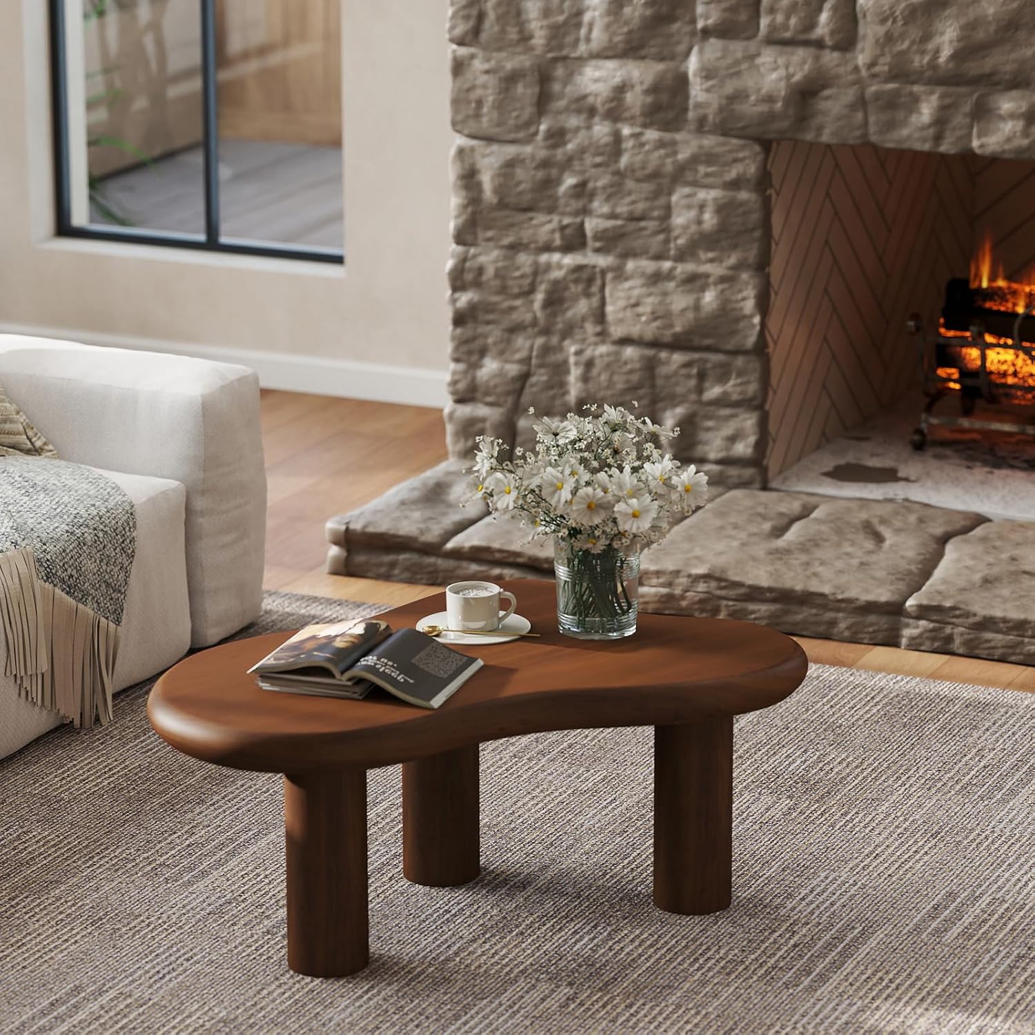 HollyHOME Cloud Coffee Table, Unique Design Accent Table for Living Room and Bedroom, Stylish and Functional Furniture Piece-Durable and Easy to Clean, Free Shape with 3 Legs, 33.9in, Dark Walnut