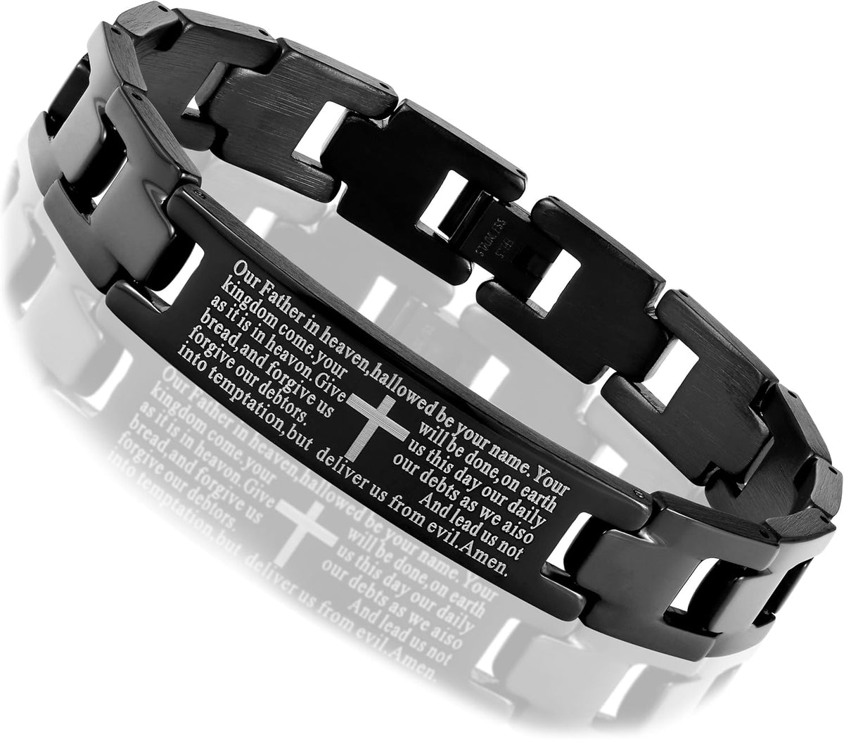 Urban Jewelry Lords Prayer Cross - 316L Stainless Steel Link Bangle Bracelet for Men