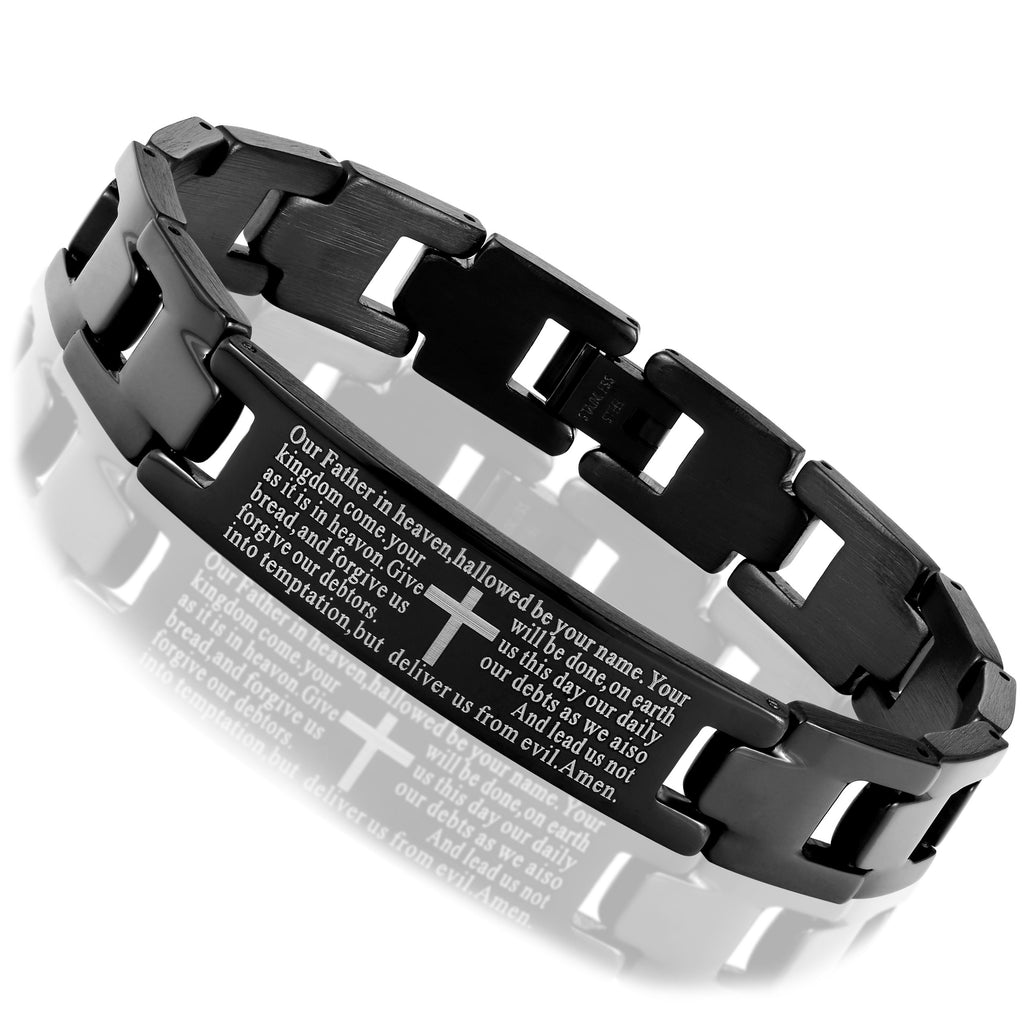 Urban Jewelry Lords Prayer Cross - 316L Stainless Steel Link Bangle Bracelet for Men