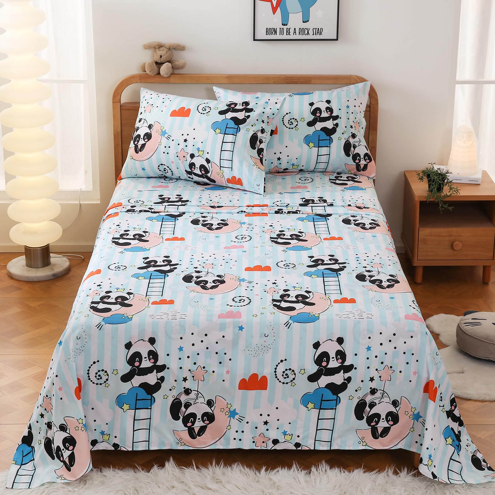 ست ملحفه کودکان یونیکورن صورتی JSD، سایز تویین، ۳ تکه، ملحفه‌های رختخواب میکروفایبر چاپ شده با طرح رنگین کمان برای دختران، جیب عمیق