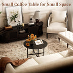 Coffee Table, 23.6" Small Coffee Tables, Black Round Coffee Tables for Living Room, Floor Table for Sitting on The Floor, Center Coffee Table with Metal Frame for Office Apartment Home