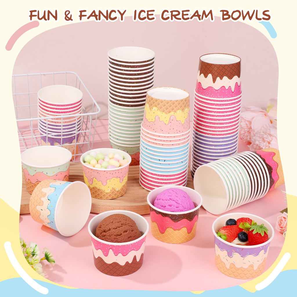 Aodaer 120 Stück 8 Unzen Einweg-Eiscremebehälter Sundae-Schalen Teeparty-Dekorationen Sommer-Snackbecher Papier-Dessert-Joghurt-Schalen Snack-Schalen Becher für Dessert Joghurt Party Bar Zubehör