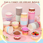 Aodaer 120 Stück 8 Unzen Einweg-Eiscremebehälter Sundae-Schalen Teeparty-Dekorationen Sommer-Snackbecher Papier-Dessert-Joghurt-Schalen Snack-Schalen Becher für Dessert Joghurt Party Bar Zubehör