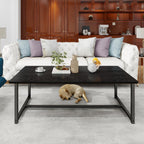 Black Coffee Table Rectangular Center Table for Living Room Open Space Side Table with Metal Frame, Easy Assembly,Wood Coffee Table