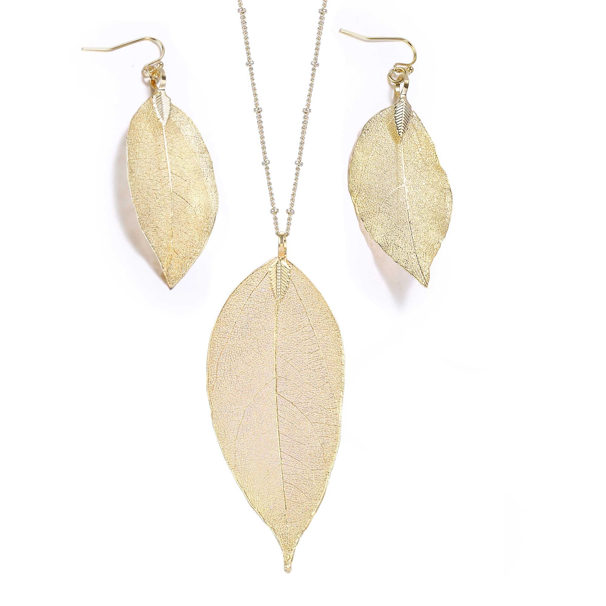 BOUTIQUELOVIN Filigree Long Leaf Pendant Dangle Necklace and Earring Jewelry Set Fashion for Women