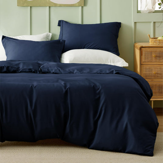 Bedsure Grey Duvet Cover Queen Size - Polyester & Rayon Derived from Bamboo Cooling Queen Duvet Cover Set, 3 Pieces, 1 Zipper Closure Duvet Cover (90"x90") & 2 Pillow Shams, Comforter Sold Separately