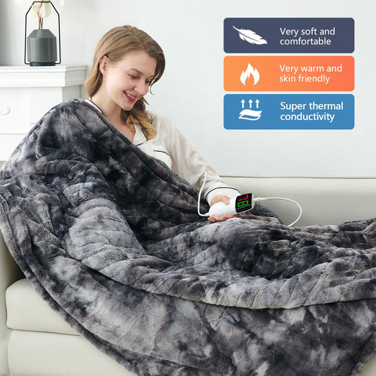 OCTROT Heated Blanket Electric Throw - Fleece Sherpa Heating Blanket for Sofa, Faux Fur Warm Heater Lap Blankets with 5-Position Timer 10-Heating Levels ETL&FCC Certification, for Adults