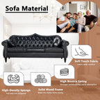 AVZEAR 82" Three Seater Leather Sofa, Chesterfield Sofa, Mid-Century Modern PU Upholstered Sofa Couch, Deep Button Tufted Living Room Sofa with Two Throw Pillows, Black