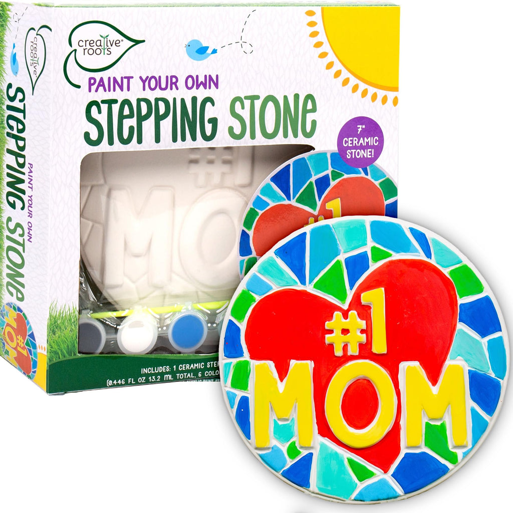 Creative Roots Paint Your Own #1 Dad Stepping Stone, Paintable Ceramic 7 in. Stone, Includes 6 Acrylic Paints & Paintbrush, Great Arts and Crafts for Kids Ages 8-12, Father's Day Gift