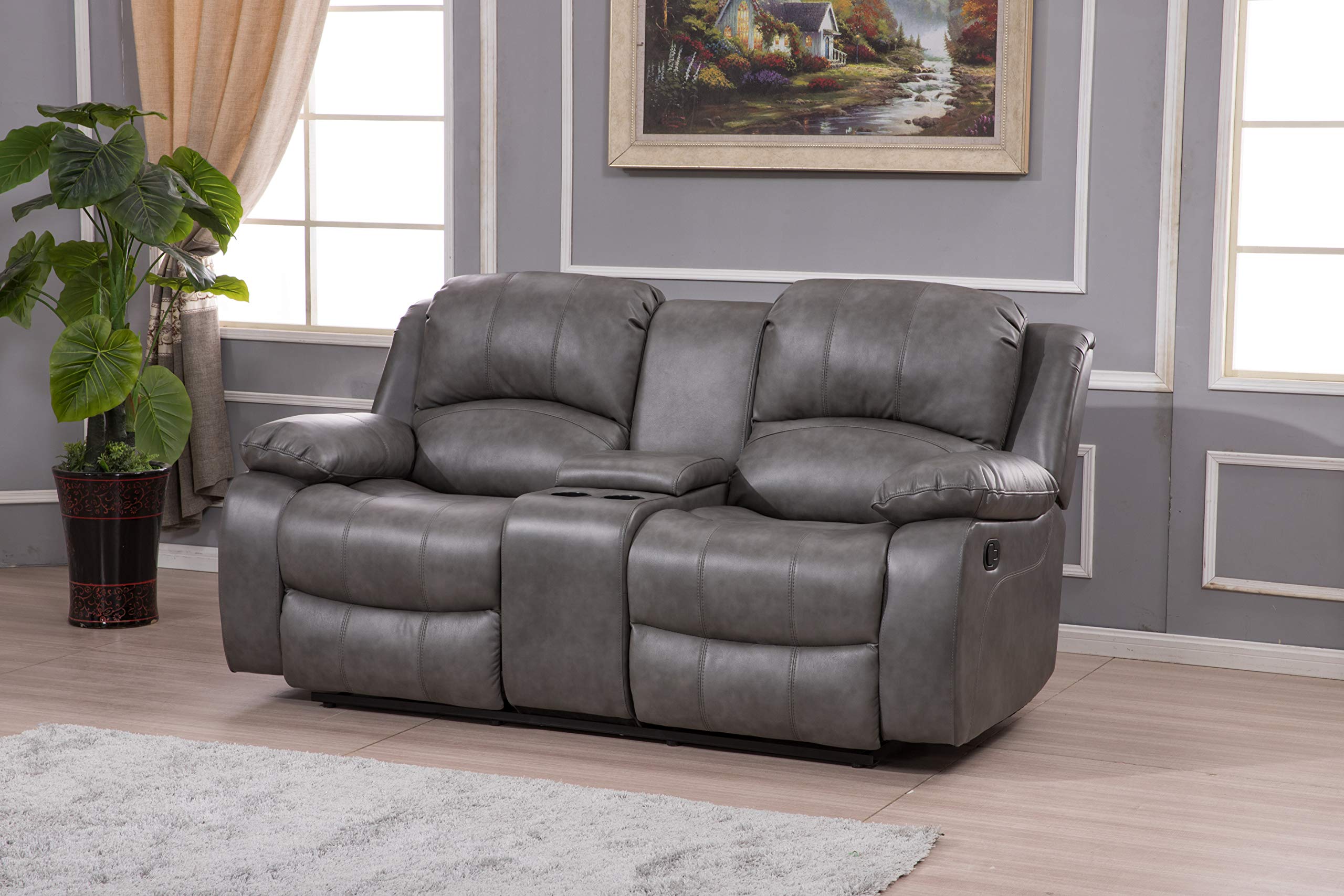 Betsy Furniture Bonded Leather Reclining Sofa in Multiple Colors, 8018 (Grey, Sofa)