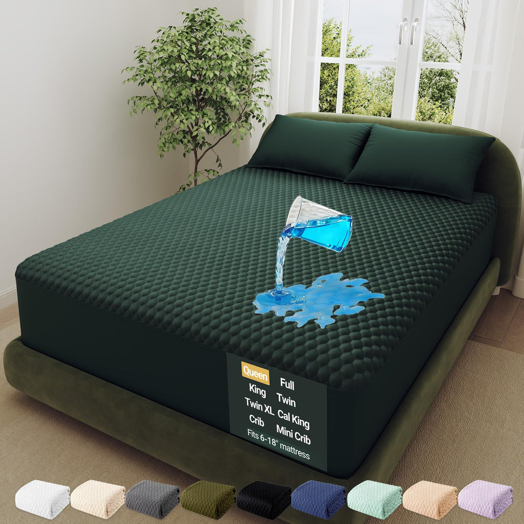 OhGeni 100% Waterproof Queen Size Mattress Protector,Soft Mattress Pad, Cooling Breathable Fitted Sheets,Washable Bed Cover,Non-Slip Deep Pocket,Noiseless for Bedroom