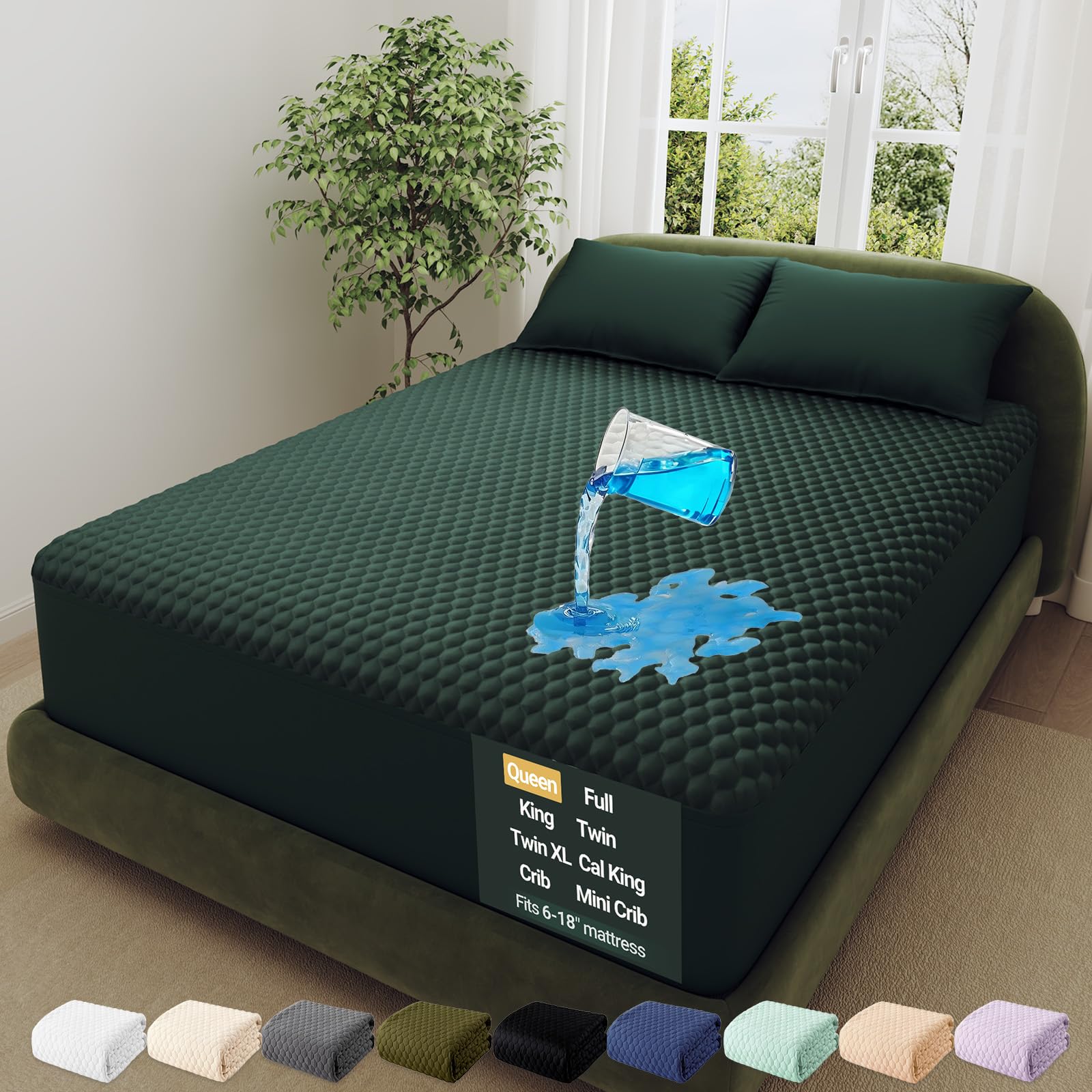 OhGeni 100% Waterproof Queen Size Mattress Protector,Soft Mattress Pad, Cooling Breathable Fitted Sheets,Washable Bed Cover,Non-Slip Deep Pocket,Noiseless for Bedroom