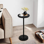 Drink Table, Carved Table Top Small Pdestal Martini SideTable for Living Room, Bedroom, Modern, Weighted Base, White and Gold