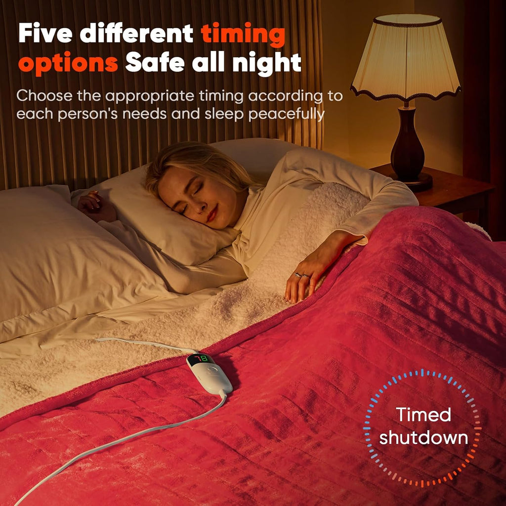 greenoak Heated Blanket Electric Throw 50"X60", Heating Blanket with 10 Heat Levels 1/2/4/6/8 Hours Auto-Off Overheat Protection, Flannel Sherpa Soft Warm Heater, ETL Certified Coral Pink