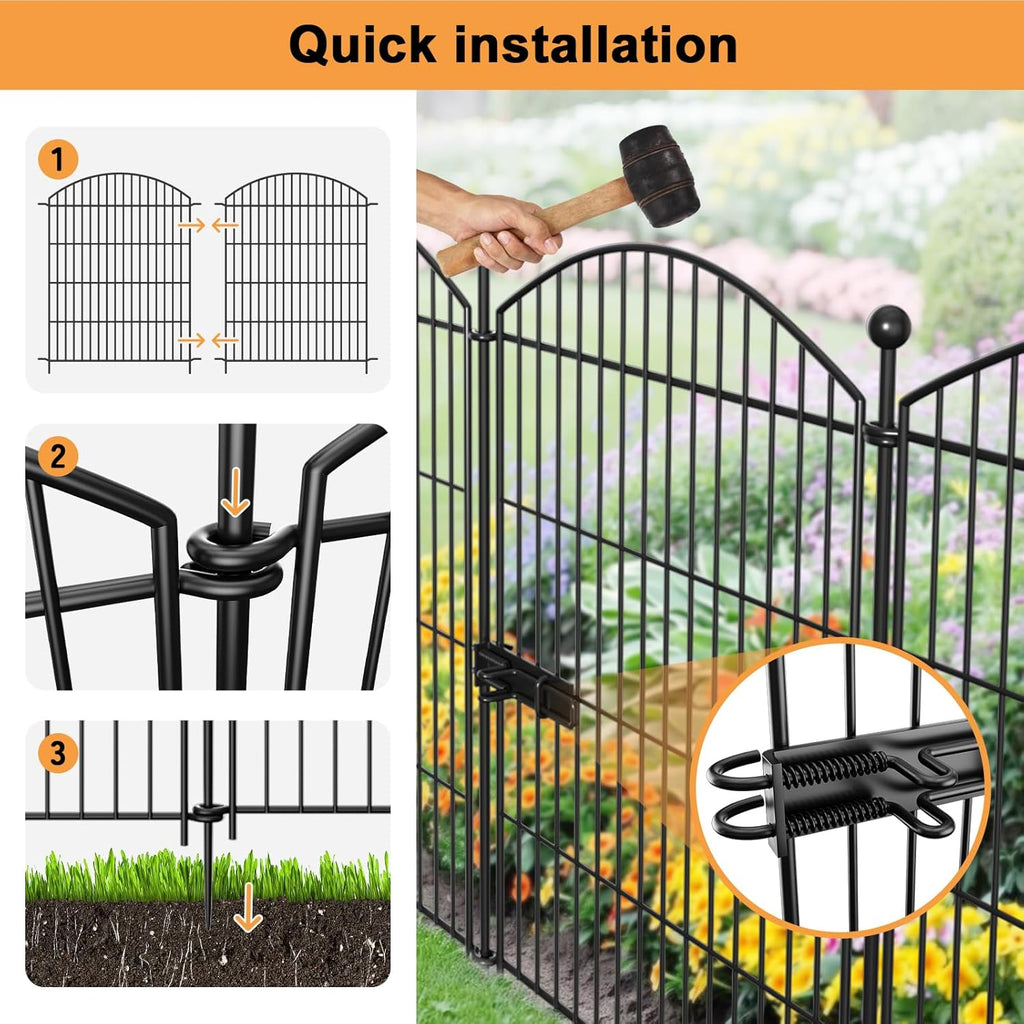 Decorative Garden Fence Animal Barrier with Gate 40 in(H)×27.6 Ft(L) 12 Panels, Dog Rabbit Fencing Arched Rustproof Metal No Dig Pet Outdoor Garden Fence for Yard, Patio, Flower Bed