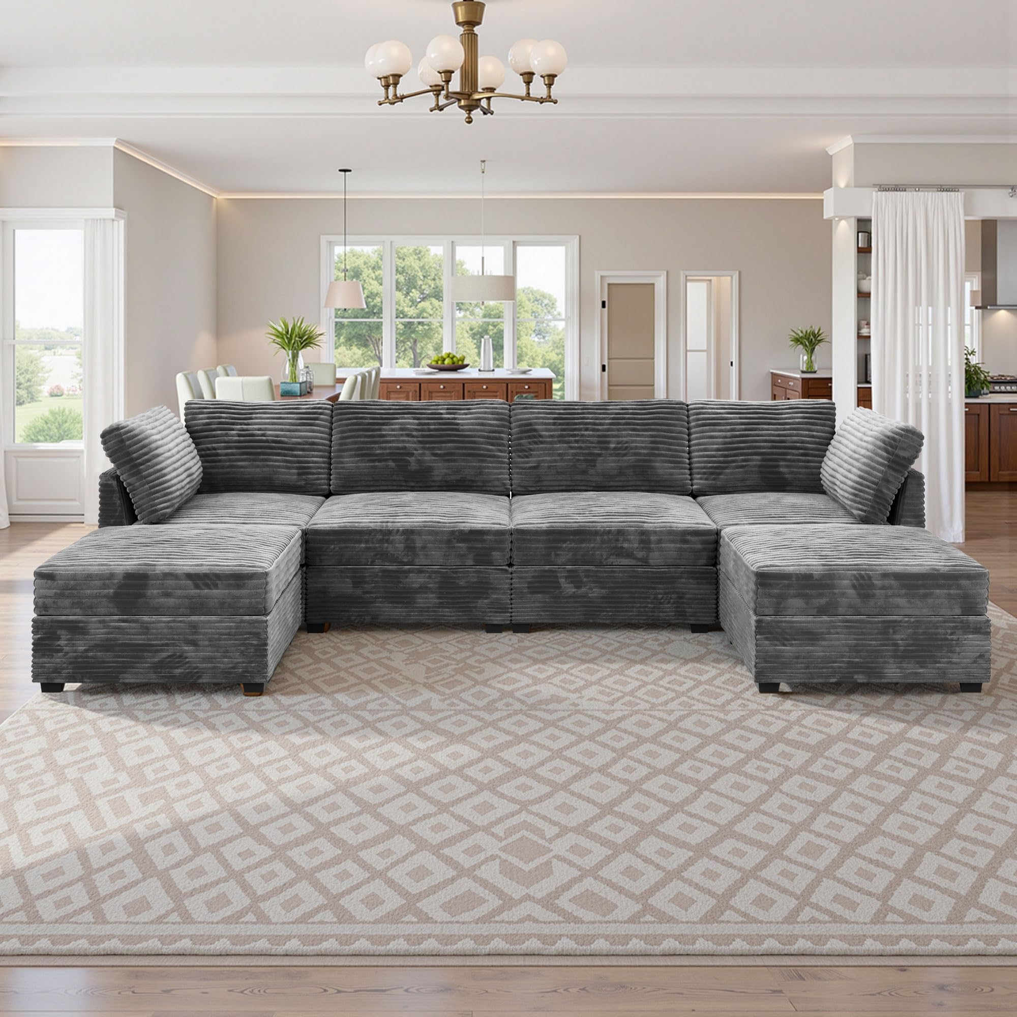 Modular Sectional Sofa,5 Pieces Sectional Couches for Living Room,L Shaped Cloud Couch Chaise Set, Black