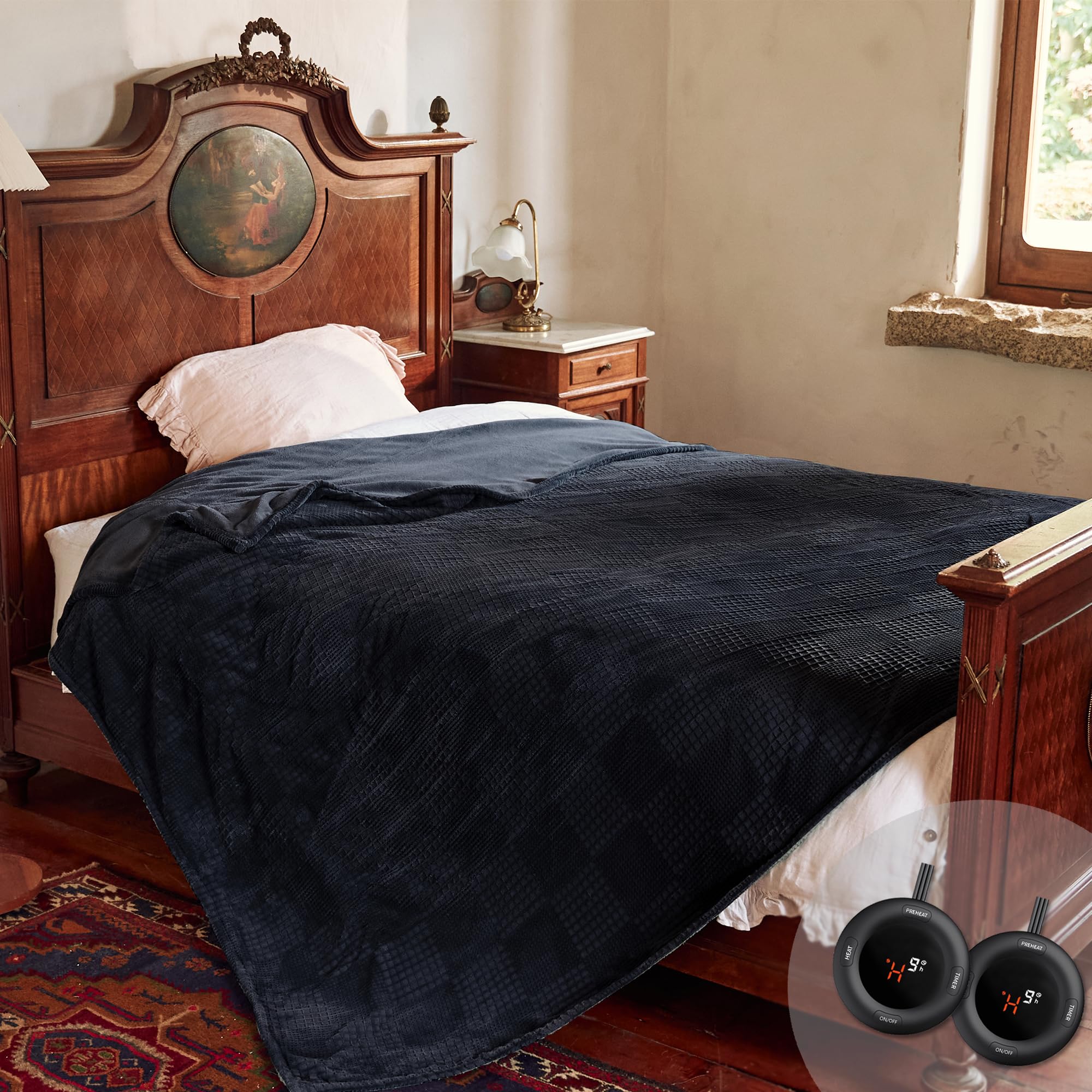 Verwarmd deken elektrisch deken plaid 50''X60'' - verwarmingsdeken met 6 warmtestanden - 2-10 uur automatische uitschakeling, ETL gecertificeerd, wasmachinebestendig (zwart)