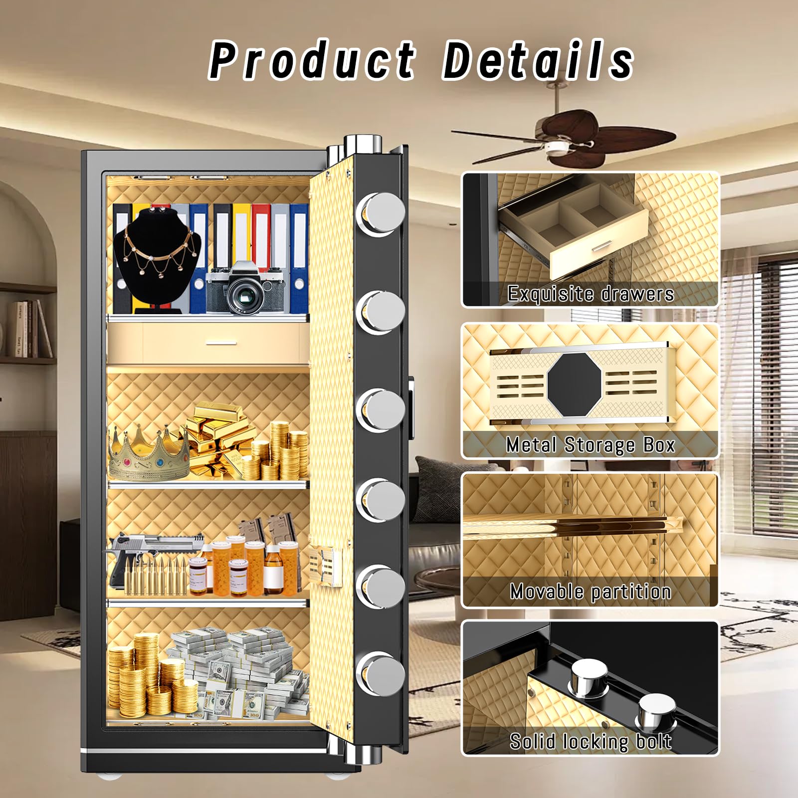 [2025 New Wifi Smart Safe]FABAO 17.5 Cu.Ft.Extra Large Home Safe,Heavy Duty Digital Security Safe with Built-In Drawer and Removable Shelves,Waterproof and Fireproof Safe for Home Hotel Office