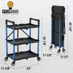 WORKPRO 3-Tier Collapsible Service Cart, 210 LBS Foldable Utility Service Cart with Wheels, Portable Tool Cart for Garage, Warehouse, Home, Restaurant, Office (No Assembly Required)
