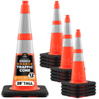 Xpose Safety 28 Inch Orange Slim Line Traffic Cones with 6" & 4" Collars, 24 Pack Multipurpose PVC Plastic Safety Cone for Parking, Soccer, Caution, Kids & Construction - DOT Approved