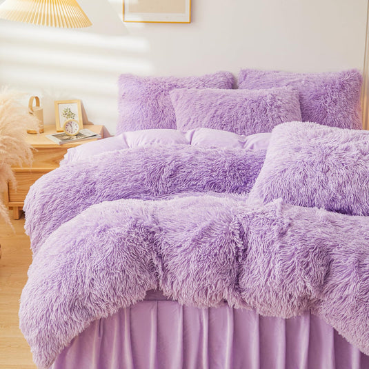 Fluffy Pink Faux Fur Comforter Cover Set，Fluffy Fuzzy Plush Pink Bedding 3Pcs (1 Faux Fur Duvet Cover +2 Fuzzy Pillowcases) Pink Fluffy Bed Set (Pink, Queen)