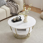 Elephance Round Coffee Table with Storage, 30 Inch Modern Coffee Table for Living Room,Wooden Tabletop-Marble White Print with Gold Frame