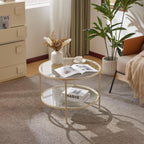 VINGLI 25.6" Round Gold Coffee Tables for Living Room, 2-Tier Glass Top Coffee Table with Storage Clear Coffee, Simple & Modern Center Table for Small Space