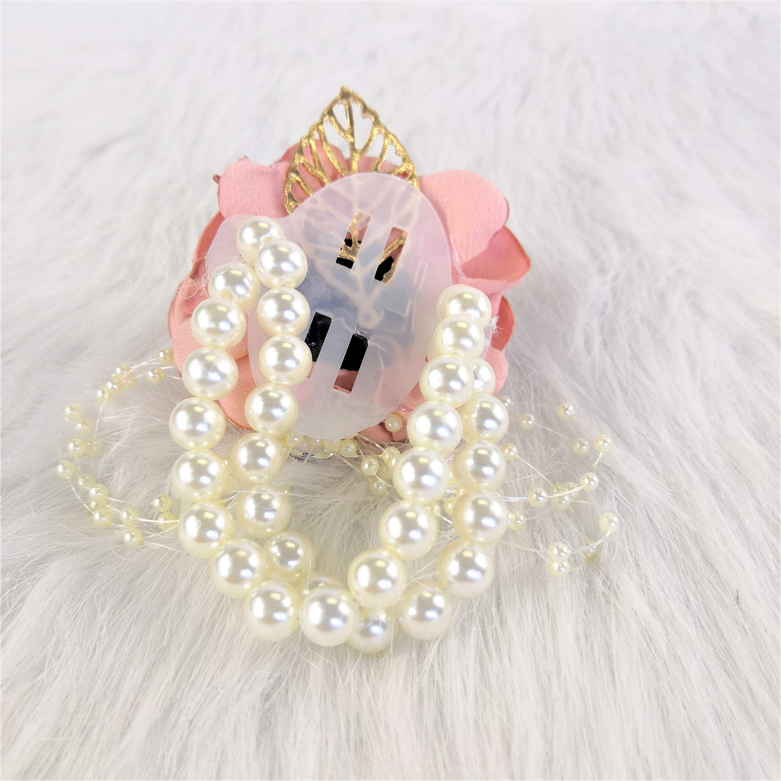 Abbie Home Decent Wrist Corsage for Prom Party Wedding Ball Event Silk Rose Rhinestone Hand Flower Classic Pearl Bracelet (Pink Blush)