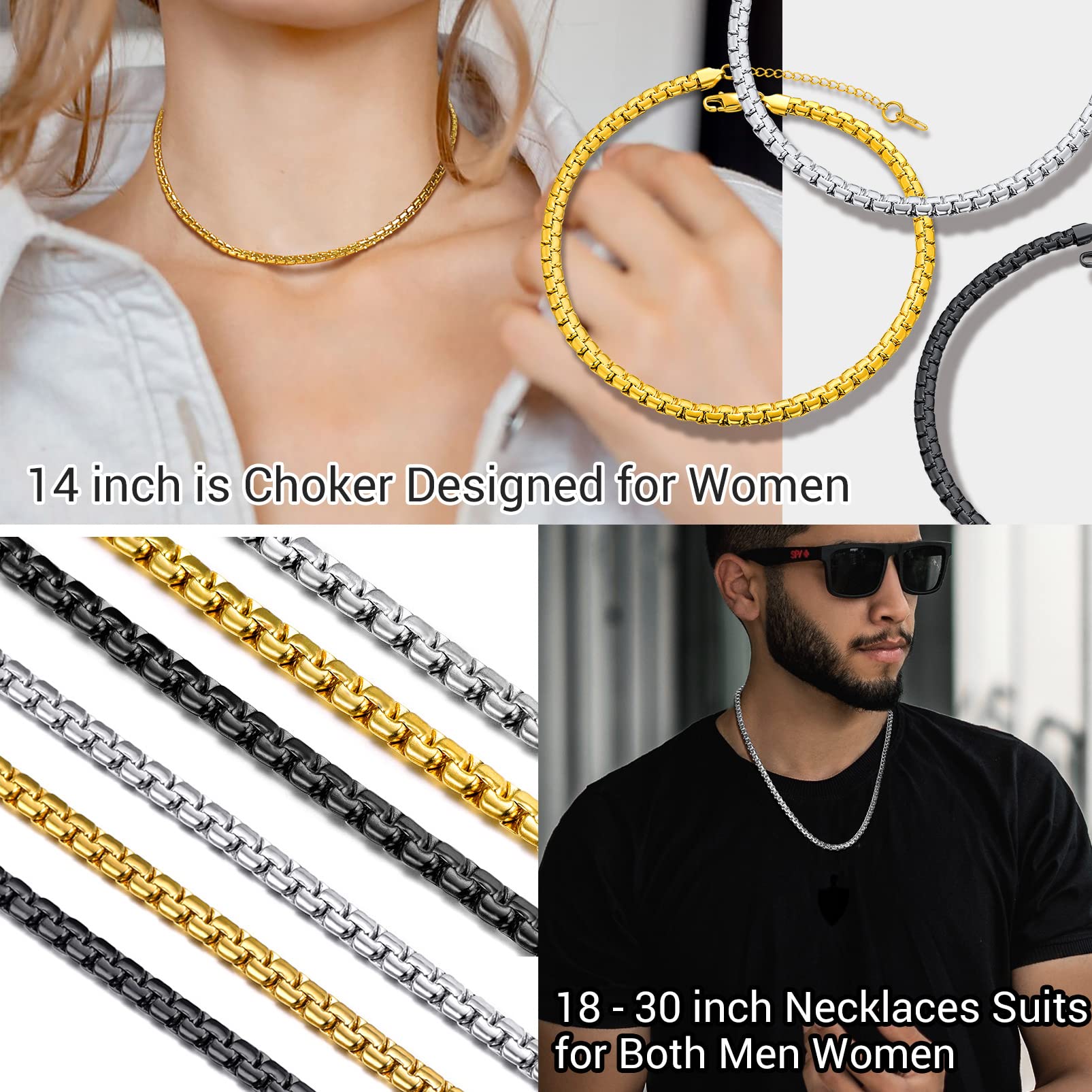PROSTEEL Stainless Steel Chain Necklace Men Jewelry 24inch Trendy Chains Necklaces for Him Rapper Chain Black Necklace