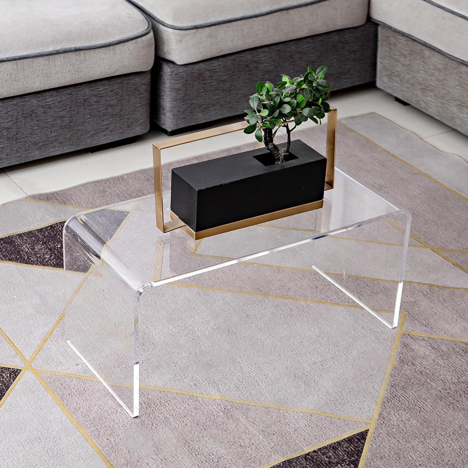 Acrylic Coffee Table for Living Room, 21in Modern Clear Coffee Table, Long End C Table for Bedroom, Dining Room, Kitchen Island, Hallway, Restaurant, Office (21.6 x 11.8 x 11.8 Inch)