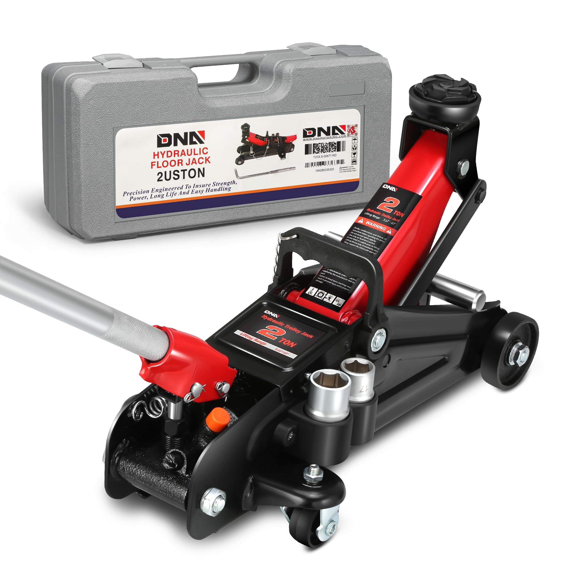 DNA MOTORING TOOLS-00234 Low Profile Hydraulic Trolley Service/Floor Jack, 2 Ton (4000 lbs) Capacity, Lifting Range 5.1"-13", Black