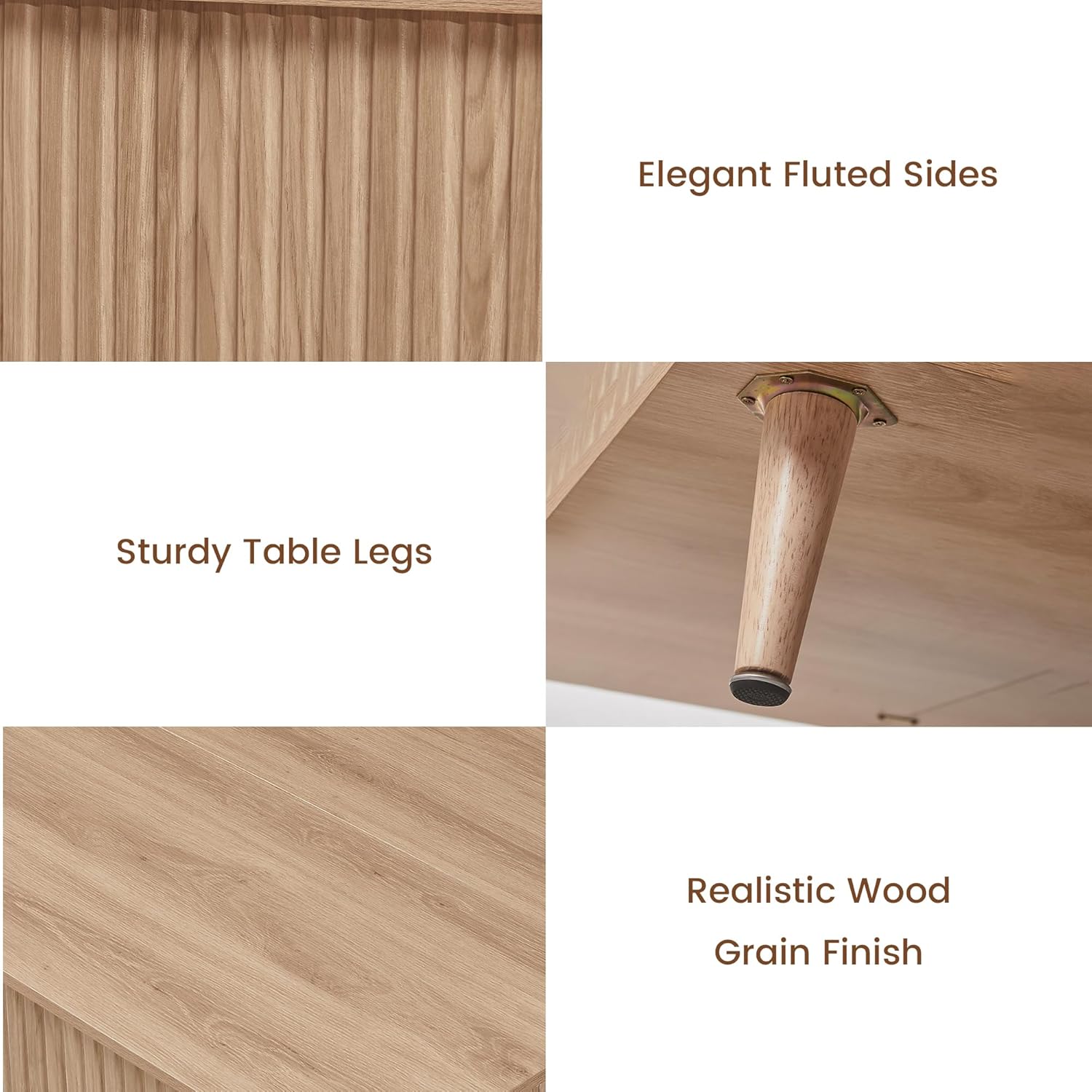 Square Coffee Table for Living Room, 35” Lift Top Coffee Table with Storage, Fluted Coffee Tables with Lifting Top, Mid Century Modern Center Tea Table for Home Office, Studio, Natural Oak