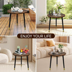 Round Side Table for Small Spaces-16inch Brown Wood Top & Black Metal Tri-Leg Accent Table, Rustic Modern Nightstand End Table for Bedroom, Living Room, Balcony - Easy Assembly Farmhouse Decor