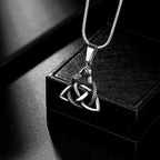 Celtic Knot Necklace Viking Pendant - Celtic Norse Triple Odin Horns Crescent Moon of Oden Horn Necklace Mens 316L Stainless Steel Triskelion Amulet Pewter Tribal Protection Viking Triskele Jewelry